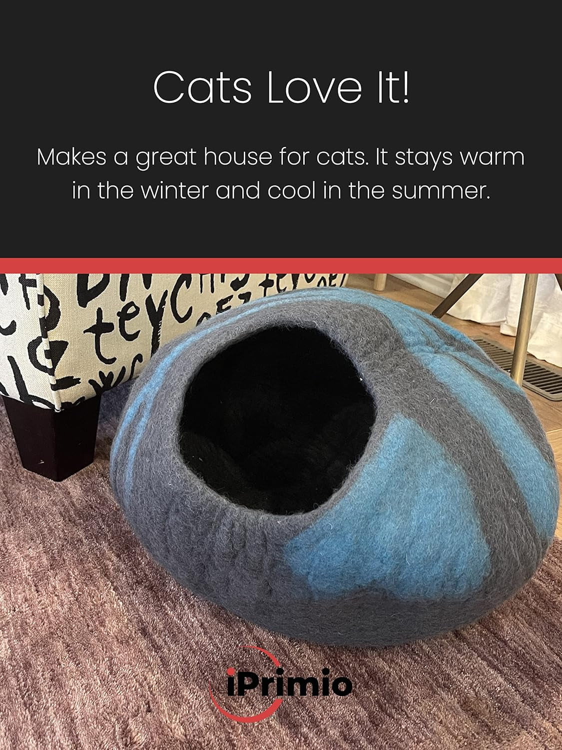 100% Natural Wool Eco-Friendly Cat & Kitten Cave Bed - Cozy House Indoor Bed for Cats & Kittens - Pet Felt Cat Cave, Cushion, Cove, Nest, Hideout, Hideaway, Tent, Tunnel Beds (Blake)