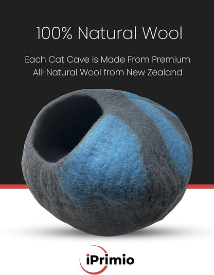 100% Natural Wool Eco-Friendly Cat & Kitten Cave Bed - Cozy House Indoor Bed for Cats & Kittens - Pet Felt Cat Cave, Cushion, Cove, Nest, Hideout, Hideaway, Tent, Tunnel Beds (Blake)