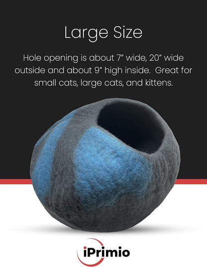100% Natural Wool Eco-Friendly Cat & Kitten Cave Bed - Cozy House Indoor Bed for Cats & Kittens - Pet Felt Cat Cave, Cushion, Cove, Nest, Hideout, Hideaway, Tent, Tunnel Beds (Blake)
